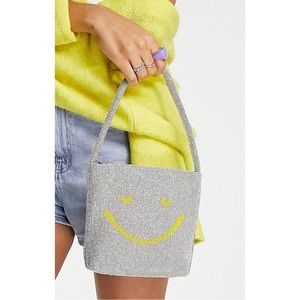 NWT - ASOS - Smiley Beaded Bag - Silver and Yellow